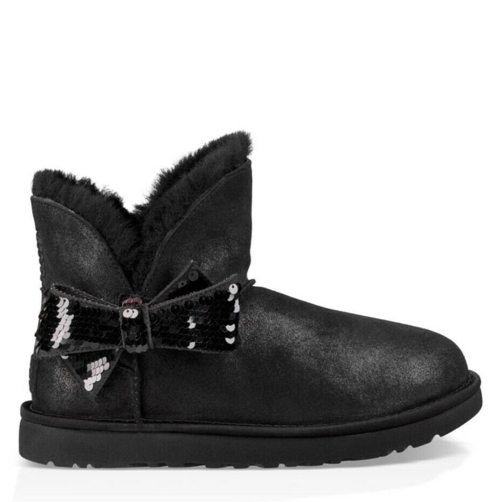 $210 Ugg Mini Sequin Bow Wool Lined Shearling Boo… - image 1